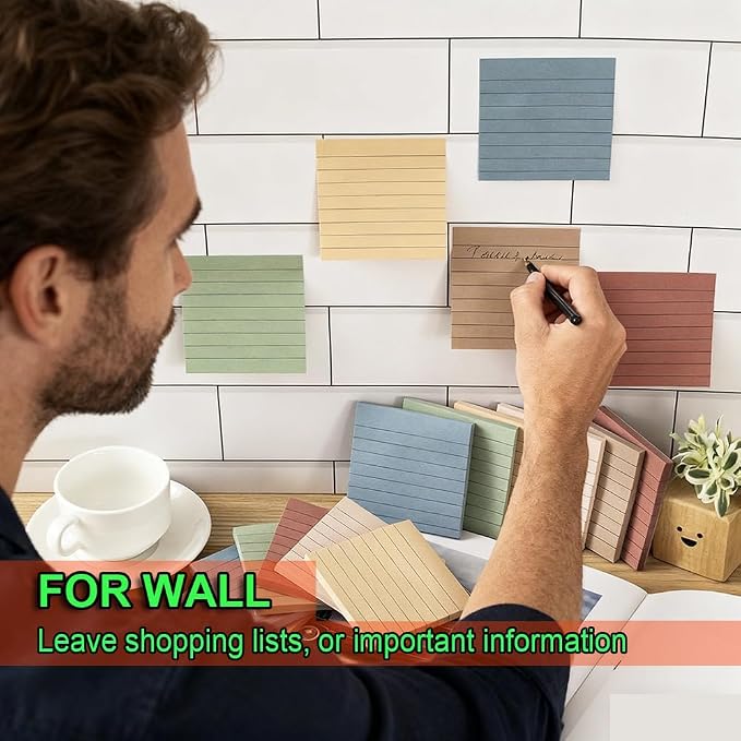 (72 Pack) Lined Sticky Notes 3x3 in,Vintage Notepads with Lines | Ruled Stickies,Super Sticking Power,Office School Memo Note Pads,Post on Windows Doors,Recyclable,Easy to Write on