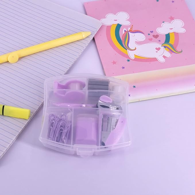 Mini Office Supply Kits Small Stapler for Student Office Purple | Includes Mini Stapler,Scissors, Staple Remover, Staples, Tape Dispenser for Gift (Purple)