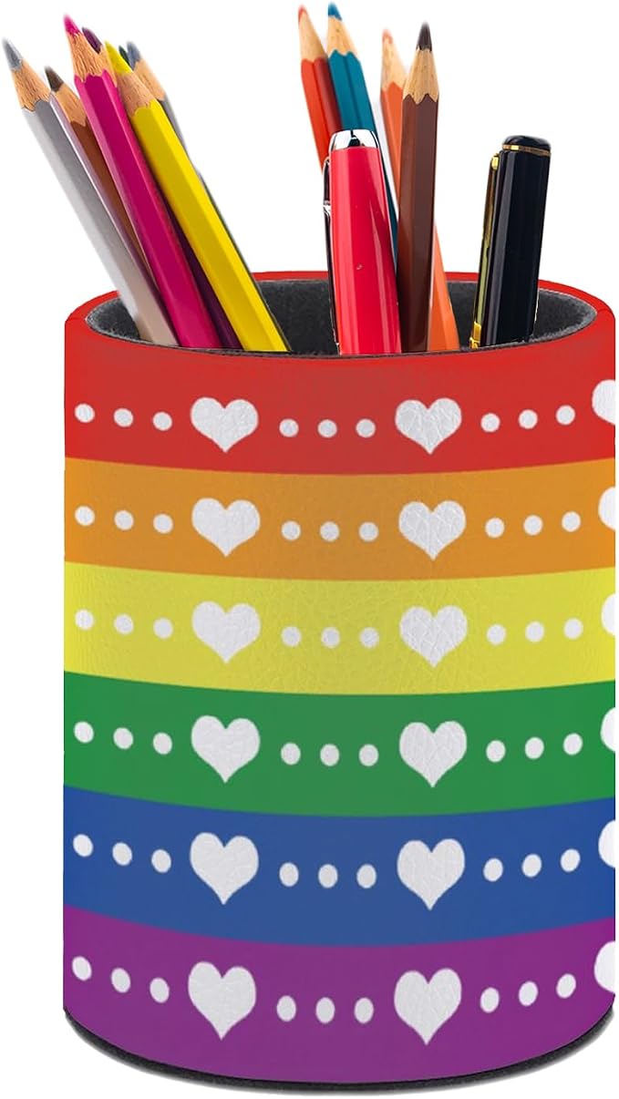 LGBT Rainbow Pride Pen Holder Pencil Cup for Desk Organizer | Cute Makeup Brush Holder PU Multifunctional Office Suppliesfor Decor Home Classroom School