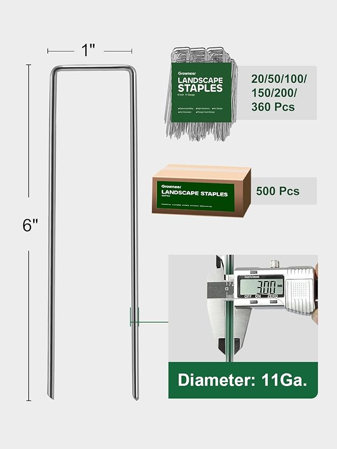 GROWNEER Landscape Staples 6 Inch, 150 Pack 11 Gauge Lawn Stakes for Ground Cover, Secures Sod and Turf, Holds Drip Irrigation Lines