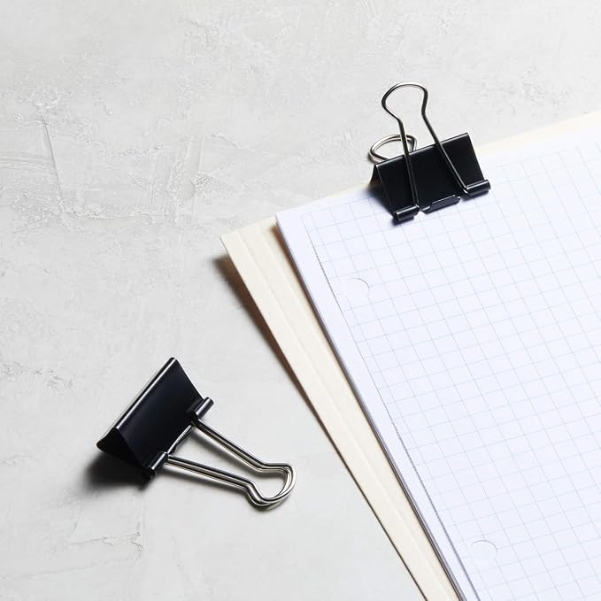 Amazon Basics Sturdy Binder Clips, Office Supplies, Medium 1.25 inches, Document Organizing, Sturdy Steel, Black, 24 Count (2 Pack of 12)