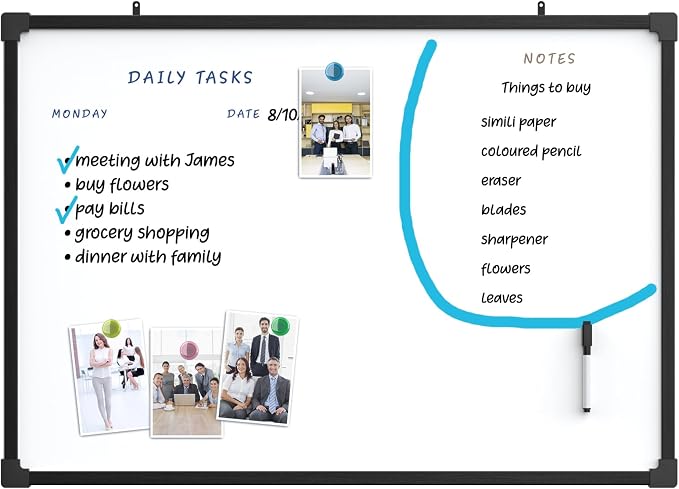 MaxGear 36" x 24" Large Double-Sided Dry Erase Whiteboard, Aluminum Frame | Professional Dry Erase Board, easy wipe, wall mounting, large writing space for home office meeting planning, includes marker