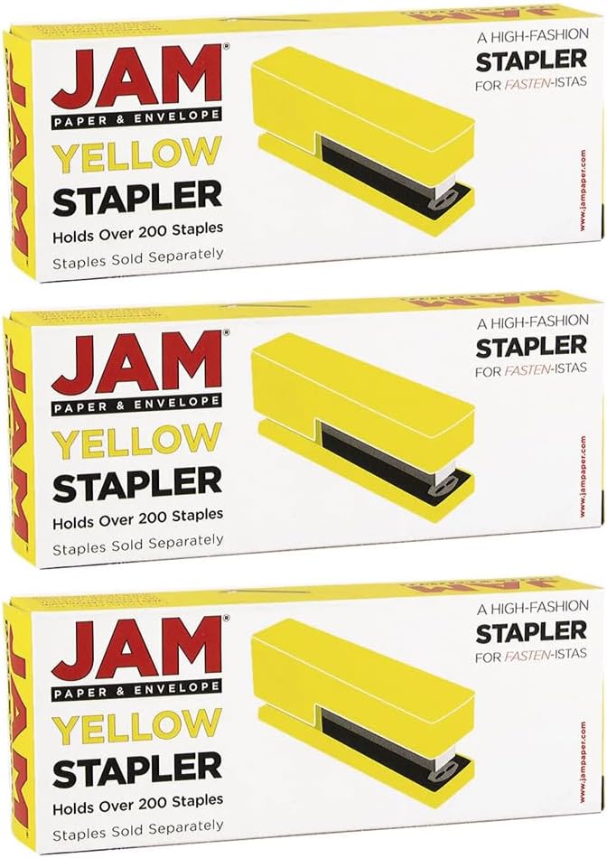 JAM PAPER Modern Desk Stapler - Yellow - 3/Pack