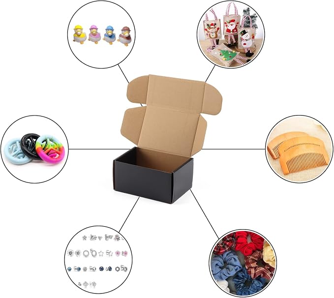 Hoikwo 25 Pack 6x4x3 Shipping Boxes for Small Business, Black Packaging Cardboard Boxes, Moving Mailing Packing Box