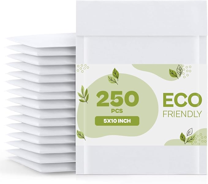 PSBM #00 250 PCS 5 x 10 Inch White Kraft Bubble Mailers, Cushion Padded Envelopes, Self-Sealing Peel-Off Strip, Ideal for Shipping CD, DVD, Jewelry, Photos, Magazine, Books, Clothes and More