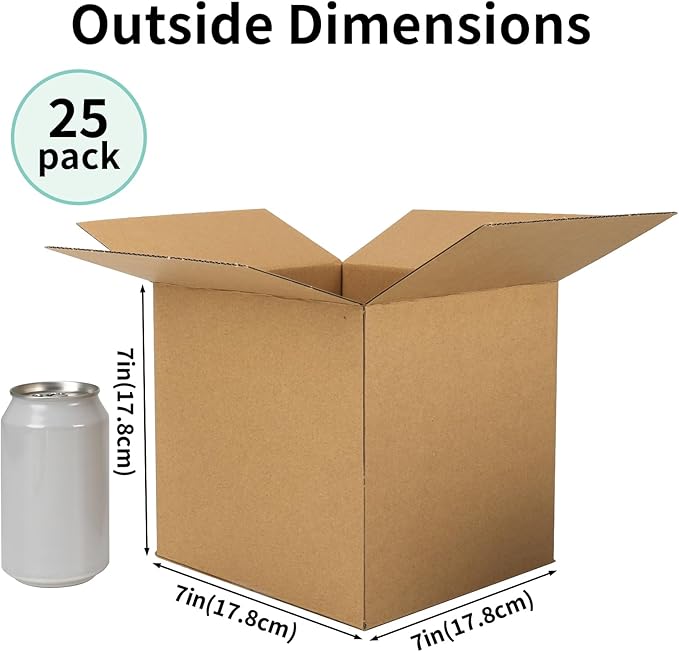 CRUGLA 7x7x7 Shipping Boxes for Small Business, 25 Packs Corrugated Cardboard Boxes for Shipping Packing Mailing