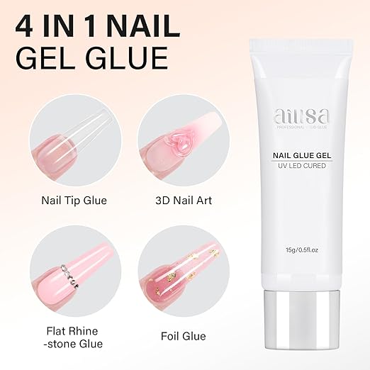 AILLSA Solid Gel Nail Glue for Nail Tips Strong Nail Glue for Press Ons Professional Fake Acrylic Soft Nails Glue U V Lamp Curing Needed - Long Lasting 15g / 0.5fl.oz