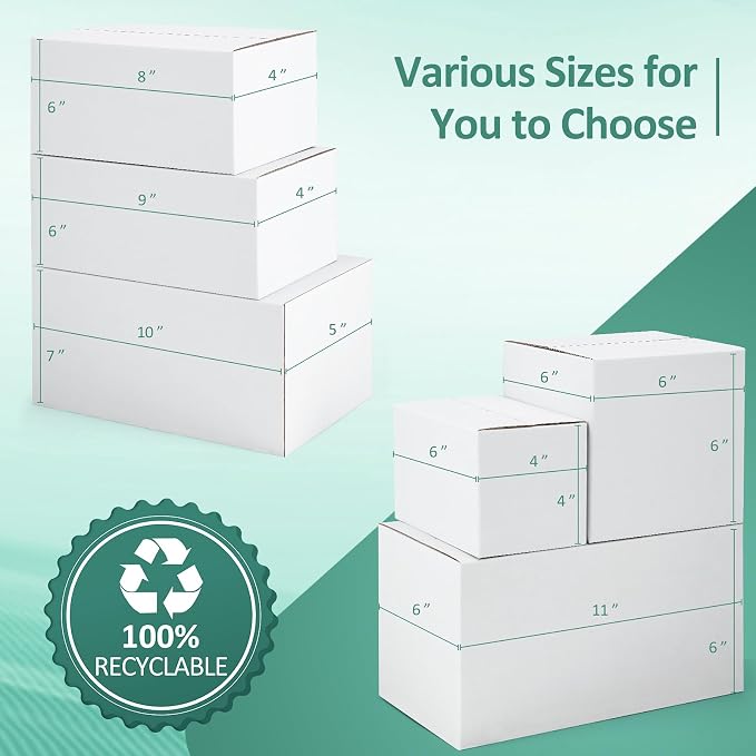 Eupako 6x6x6 Cardboard Box Mailers 30 Pack White Cube Corrugated Small Shipping Boxes for Packaging Small Business, Mailing