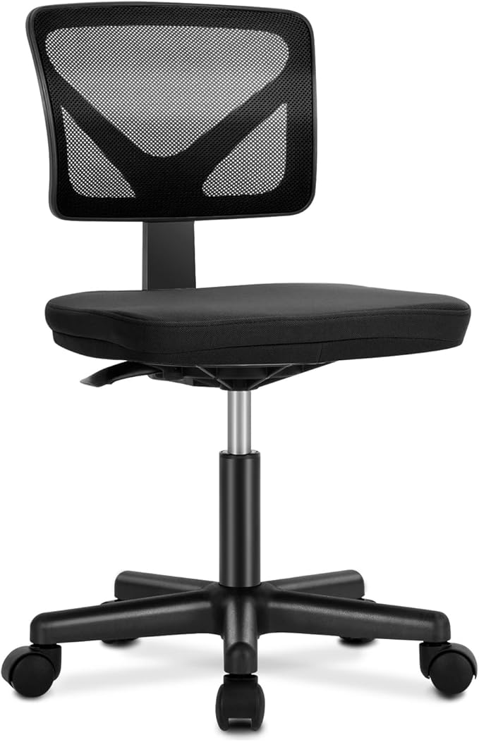 DUMOS Armless Desk Chairs, Small Home Office Mesh Chairs | Ergonomic Adjustable Mid Back, Swivel Rolling Task, Computer Work Vanity Small Spaces, Inky