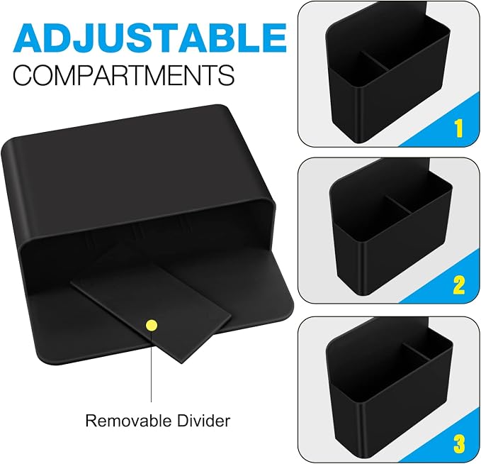 MoKo Magnetic Pen Holder, Pencil Accessories Whiteboard Organizer, Black | Magnetic dry erase marker holder has two compartments and an ABS body for whiteboards, refrigerators and lockers.