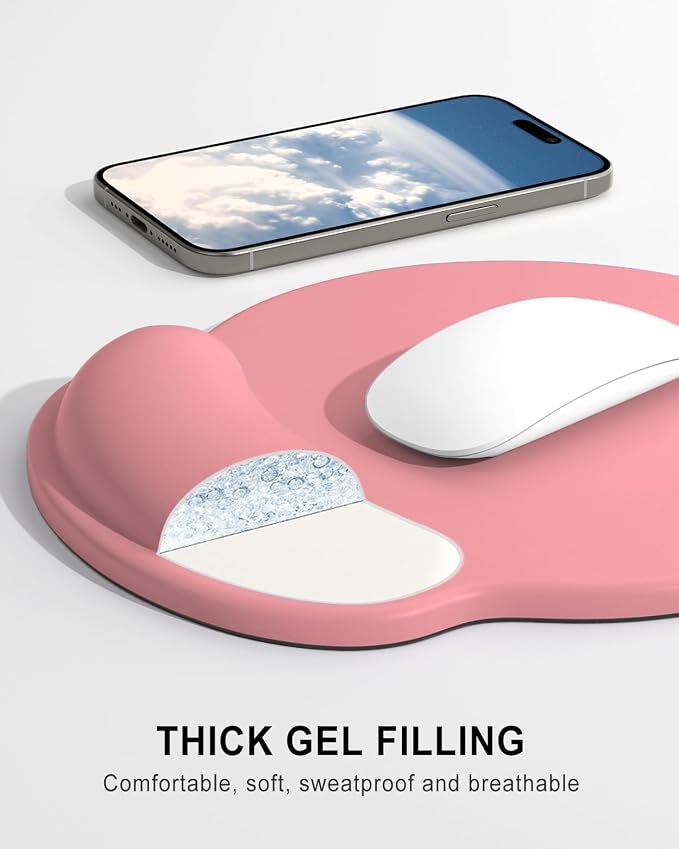 Auhoahsil Mouse Pad, Ergonomic Mouse Pad with Wrist Rest, Pain Relief Computer Gel Mouse Pad Wrist Support for Laptop, Mousepad with Non-Slip PU Base, Mouse Pads for Desk, Pink