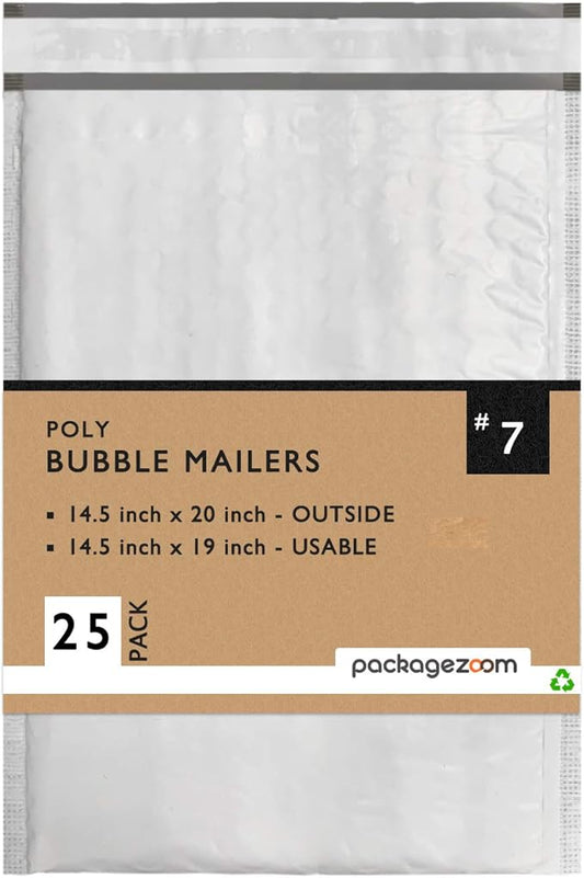 PackageZoom 25 Pcs Poly Bubble Mailers 14.5x20 Padded Envelopes #7 Shipping Envelopes 2.5 Mil