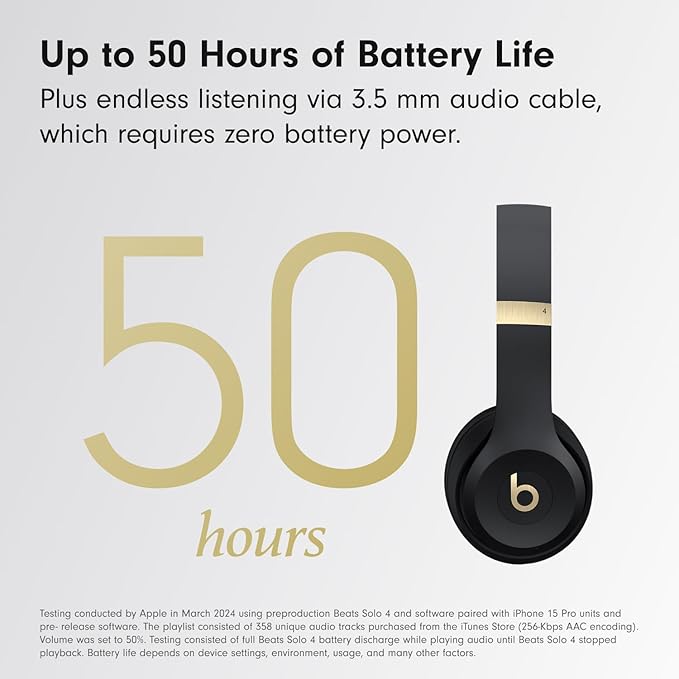 Beats Solo 4 -Wireless Bluetooth on Ear Headphones with AppleCare+ (2 Years) - Black & Gold