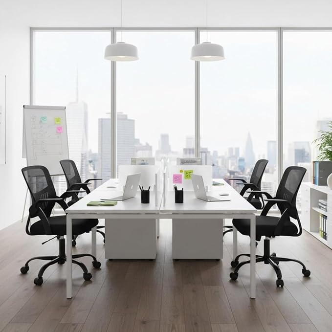 Sweetcrispy Computer Desk Chair, Home Office Chair, Lumbar Support, Black | Flip Up Armrest, Adjustable Height, 360° Swivel Wheels, Ergonomic Mesh Mid-Back, Comfy Arms Bedroom Study