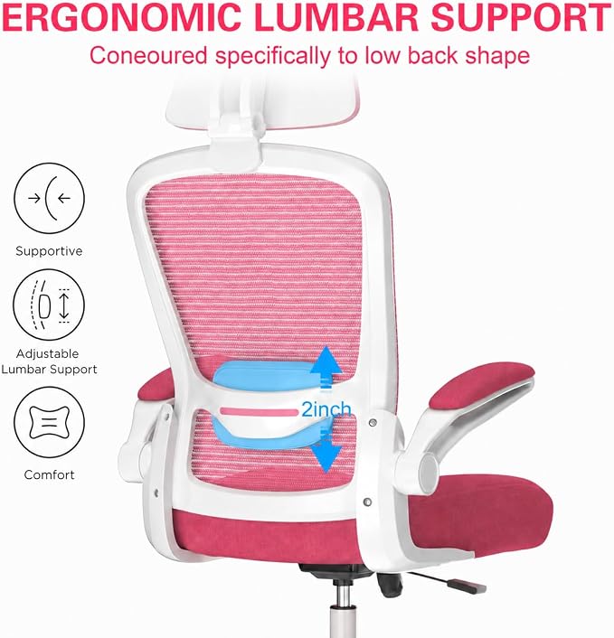 Mimoglad Office Chair, High Back Ergonomic Desk Chair with Adjustable Lumbar Support and Headrest, Swivel Task Chair with flip-up Armrests for Guitar Playing, 5 Years Warranty