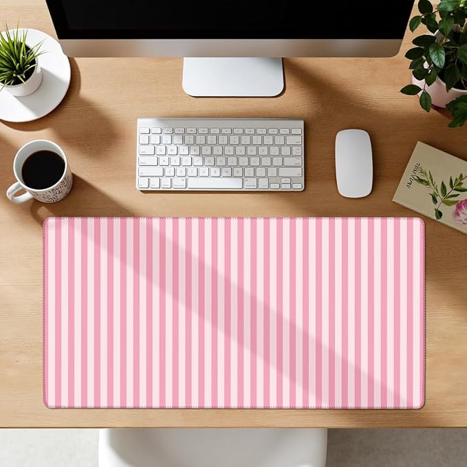 Pink Striped Desk Mat Cute Pastel XXL Large Gaming Mouse Pad Desk Pad Kawaii Cozy Aesthetic Keyboard Laptop Computer Mat Home Office Decor for Women