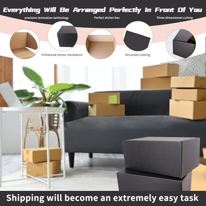 12"x9"x4"Shipping Boxes,10Pcs Black Corrugated Cardboard Boxes. | Come with 10 Thank You Stickers,Suitable E-Commerce Packaging, Shipping Packaging etc.