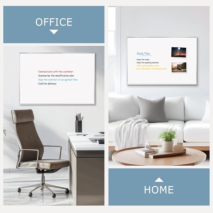 Large Magnetic Whiteboard, 36" x 24" Dry Erase White Board for Wall | Silver Aluminum Frame, Easy to Write and Erase, Wall Mounted, Presentation Board, for Home, Office, School, Kitchen