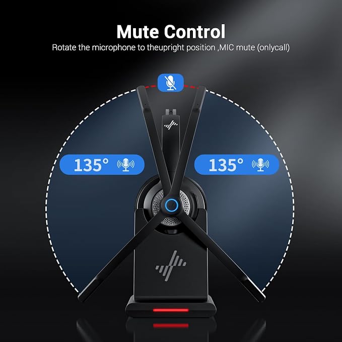 Bluetooth Wireless Headset with Mic for Work, Bluetooth 5.2, Advanced Noise Reduction Microphone, Clear Calls - Comfortable On-Ear Headphones, Applicable to PC, Laptop, Phone, Android, Zoom, Office