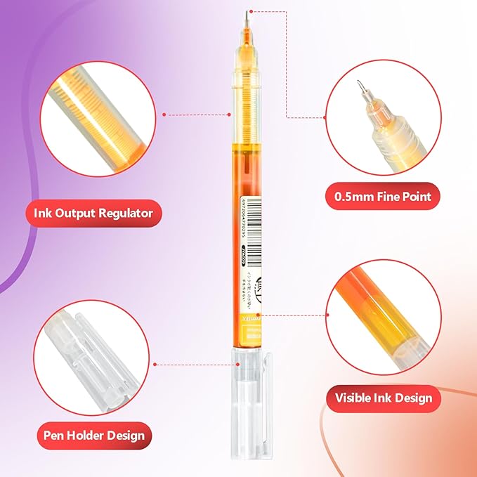 Rolling Ball Pens, Quick Dry Ink Rollerball Pen, 0.5 mm Extra Fine Point Liquid Ink Pen, Pack of 12, Multicolor