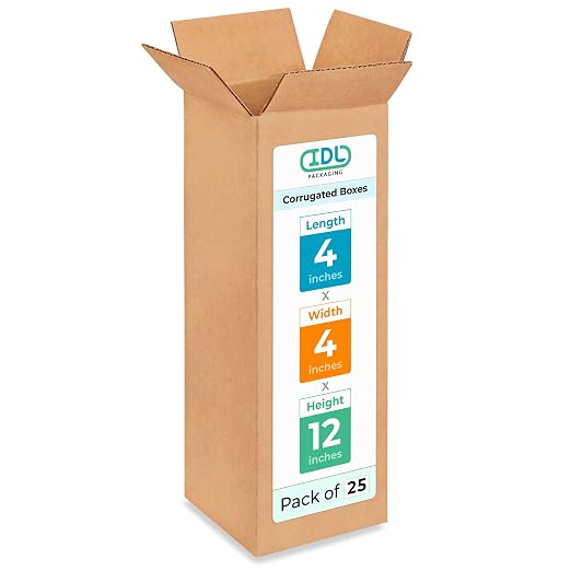Tall Moving & Shipping Boxes 4"L x 4"W x 12"H (25-Pack) - Extra Strength 200 lb vs Regular - Corrugated Moving Boxes for USPS/UPS/FEDEX - Packing Box - Packing Box for Moving by IDL Packaging | Extra Strength 200 lb vs Regular - Corrugated Moving Boxes...