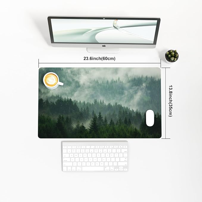 Colorful Star Large Mouse Pad, PU Leather Waterproof Desk Mat, Computer Gaming Mouse Pad, XXL Full Desk Mousepad Non Slip Desk Pad for School Office Home 23.6" x 13.8" - Foggy Forest Valley