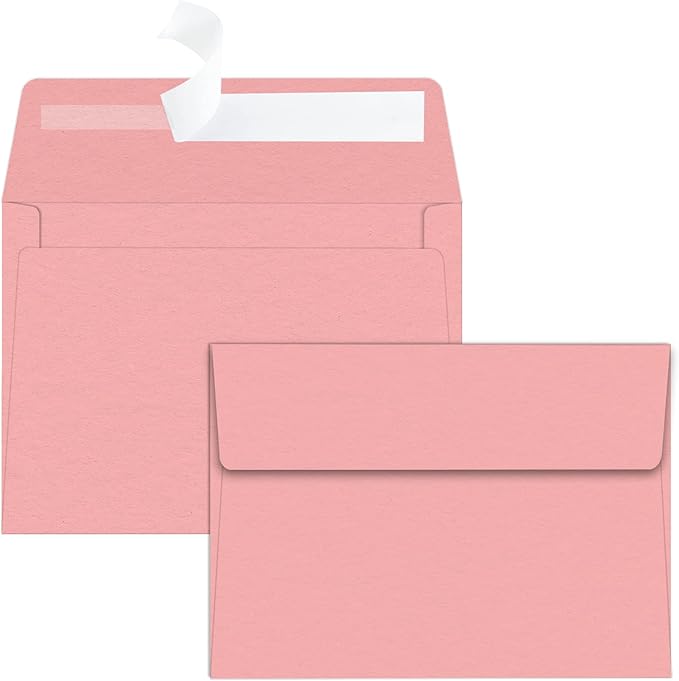 YINUOYOUJIA 50 Packs of A7 envelopes for invitation, 5x7 envelopes for Cards-Self Seal, Square Flap, Great for Wedding, Baby Shower, Mailing, Birthday Party (pink)