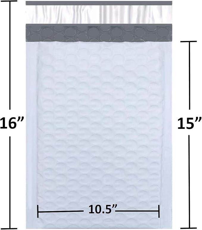 5 Poly Bubble Mailers 10.5X16 Inches Padded Envelope Mailer Waterproof Pack of 100 , White