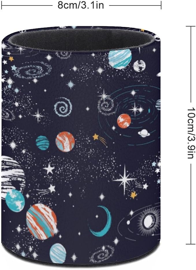 Galaxy Space Planets Pen Holder Pencil Cup for Desk Organizer | Cute Makeup Brush Holder PU Multifunctional Office Suppliesfor Decor Home Classroom School