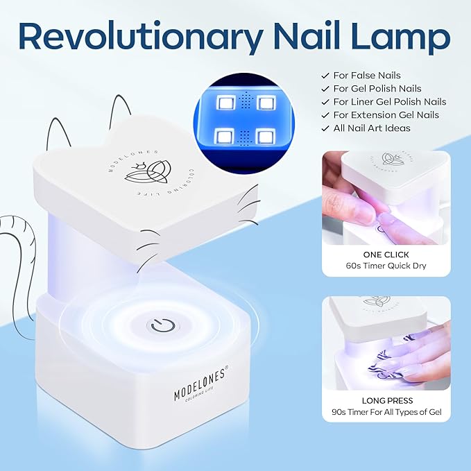 modelones X Nail Gel Kit Kit Short Almond, Solid Nail Glue Gel with Portable U V Lamp 216Pcs 12Sizes Pre-Etched Press ons Fake Acrylic Extension Kit DIY Salon Gift for Women