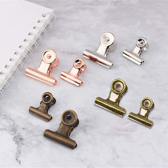 Bulldog Clips with Hole for Push-pin, Paper File Clips with Strong Spring, Small Metal Binder Clips, Seal Clamps for Coffee Tea Food Bags, Decorative Clips for DIY Photo Grid (Bronze, 38 mm)