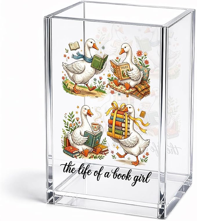 Funny The Life Of A Book Girl Acrylic Pencil Holder Cup | Goose Desk Accessories for Women Librarian Teacher Reader Bookish, Bookmark Holder Gifts for Goose Lover Book Club