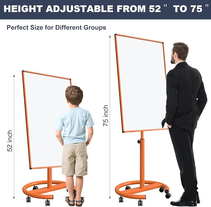 Mobile Whiteboard, 40x26 Inches White Board Dry Erase Board on Wheels | Height Adjustable, Magnetic Surface, Dry Erase, With Stand, Ideal for Classroom, Office, School, Home, Homeschooling, Teacher