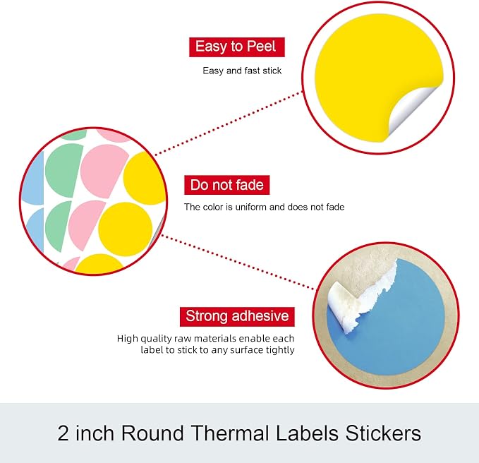 Misofuki 2" 4500 Labels 6-Color Assorted Circle Direct Thermal Stickers Label Rolls Bulk Set Compatible for Zebra Rollo MUNBYN POLONO & Other Thermal Printers,Self-Adhesive Round Direct Thermal Labels