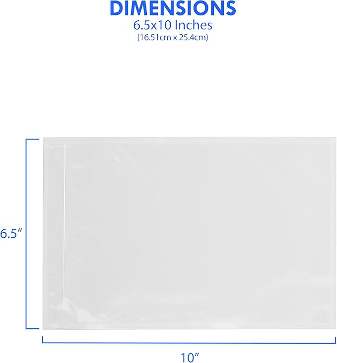 100 Count 6.5" x 10" Shipping Label Envelopes, Clear Packing List Pouches with Self-Adhesive Back, Top Loading for Shipping Labels Sleeves, for Packing Slips, Labels Invoices & Paperwork. GPI