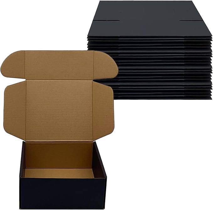 24 Pack 7x6x3 inch Black Shipping Boxes ，Cardboard Packaging Boxes for Mailing Shipping Corrugated Cardboard Boxes for Packaging Small Business Craft Flat Shipping Boxes Empty Gifts Giving Products