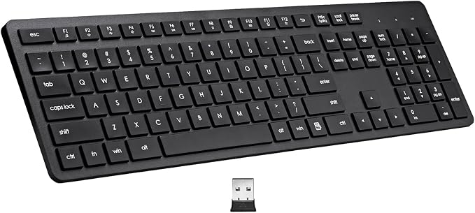 Harburfine Wireless Keyboard, 2.4G USB External Silent Cordless Keyboard for Windows Chrome Laptop Computer PC Desktop Notebook Chromebook, Quiet 106 Keys Full Size with Number Pad (Black)