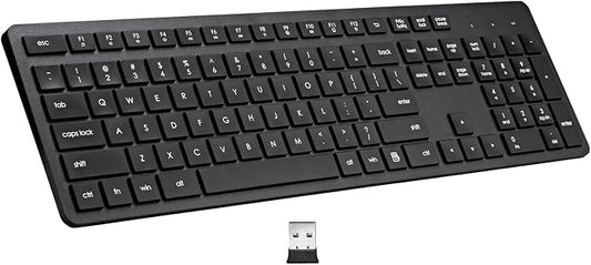 Harburfine Wireless Keyboard, 2.4G USB External Silent Cordless Keyboard for Windows Chrome Laptop Computer PC Desktop Notebook Chromebook, Quiet 106 Keys Full Size with Number Pad (Black)