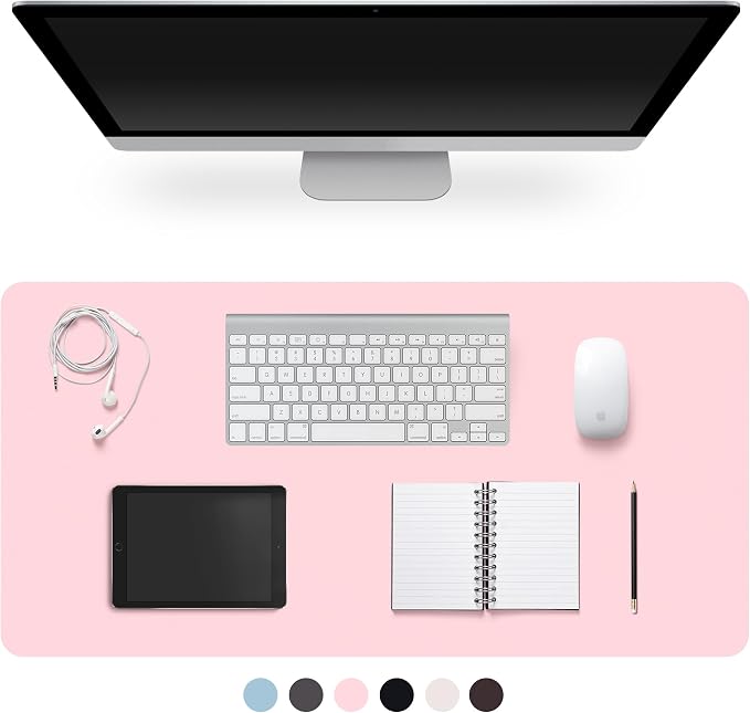 Leather Desk Pad Protector,Non-Slip Desk Pad(Pink, 35.4" x 17") | on-Slip PU Leather Large Mouse Pad,Easy Clean Desk Protecor Mat,Writing Pad for Office Work/Home/Decor