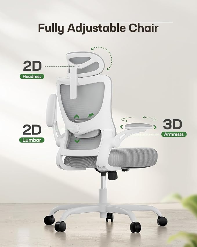 Marsail Ergonomic Office Chair with 3D Armrests, Pack of 5 | Office Desk Chair with High Back Mesh, Adjustable Lumbar Support, Rolling Work Swivel Task Chairs with Wheel, Headrest, home