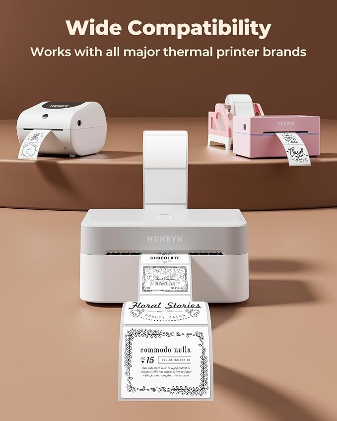 MUNBYN 2x2 Thermal Labels, 3000 Sheets/4 Roll，White | Strong Adhesive & Perforated, Non BPA&BPS for Small Business, Barcode, Bakery, Shipping