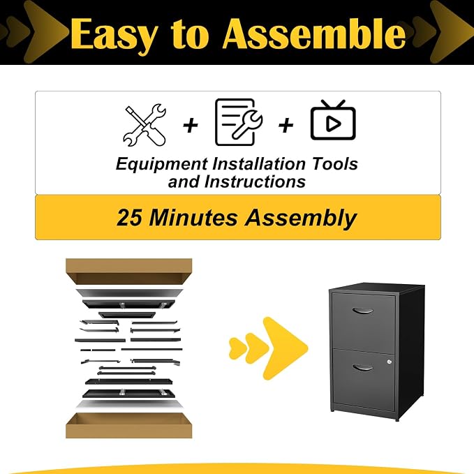 SteeLoong 2 Drawer File Cabinets,Metal Office File Cabinet with Lock,Black | Filing Cabinet for Home Office,Vertical Modern File Cabinet Office Two Drawers for Hanging Letter,Assembly Required