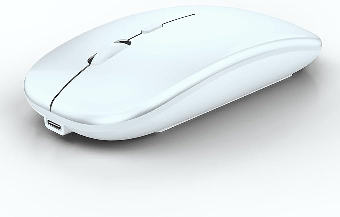 Wireless Bluetooth Mouse Rechargeable Laptop Mice Silent Slim Use(BT5.2 and 2.4G Portable USB Receiver) Dual Mode Computer Mouse for Laptop/iPad/Tablet/Apple/Computer/Mac(Bright White)