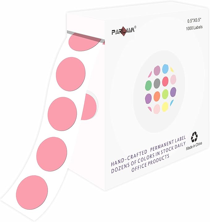 PARLAIM Round Dot Stickers 1/2 Inch Color Coding Labels on a Roll, 1000 PCS Permanent Circle Stickers in Plastic Dispenser Box for Home Office Classro