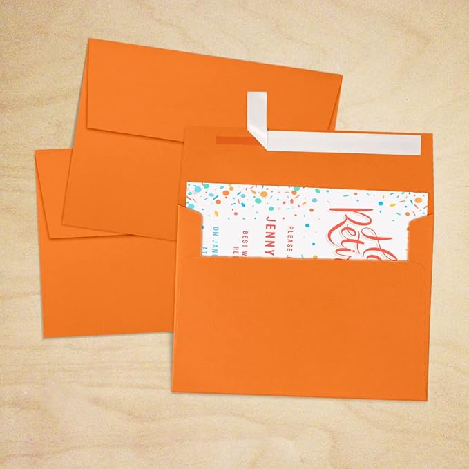LUXPaper A7 Invitation Envelopes | Peel & Press | 5 1/4" x 7 1/4" | Mandarin Orange | 80lb. Text | 500 Qty