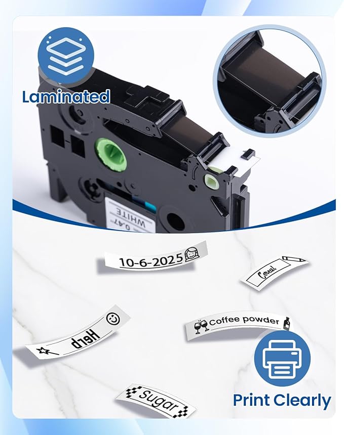 8-Pack Label Maker Tape 12mm 0.47 Laminated White Replacement for Brother P Touch Label Tape TZe-231 Compatible with Brother P Touch Label Maker PT-D210 PT-H110 PT-D220 PT-D400 PT-1880 PT-1280