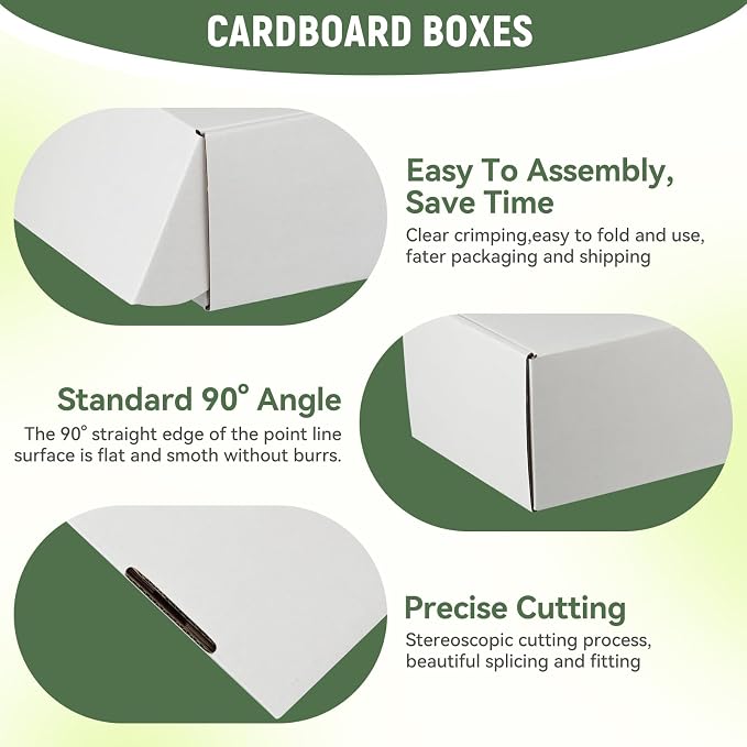 25 Pack 9"x6"x4" inch Small Shipping Boxes White Corrugated Cardboard Box for Small Business, Mailer, Shipping, and Packing