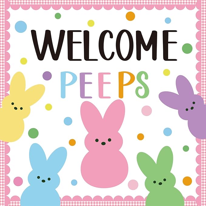 Easter Peeps Bulletin Board Classroom Decorations Set Bunny Cutouts Colorful Easter Bulletin Board Border for Classroom School Chalkboard Nursery Home Door Wall Decor Spring Easter Party Decor