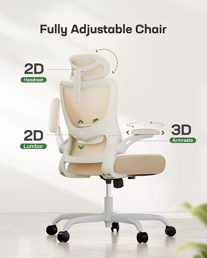 Marsail Ergonomic Office Chair with 3D Armrests, Pack of 5 | Office Desk Chair with High Back Mesh, Adjustable Lumbar Support, Rolling Work Swivel Task Chairs with Wheel, Headrest, home