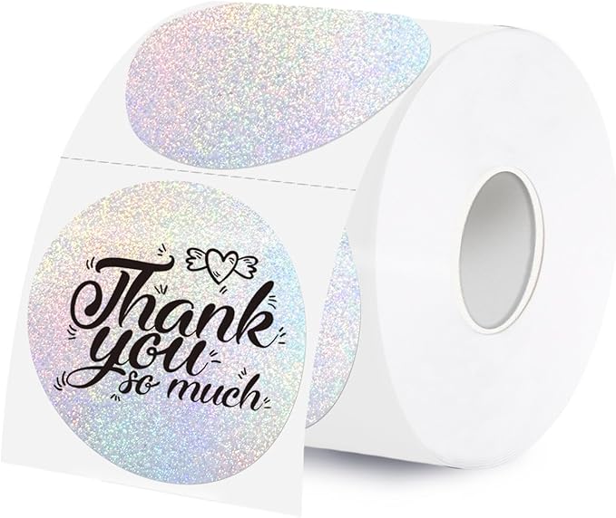 2 Inch Holographic Thermal Labels,Sliver Round Thermal Printer Labels,Printable Round Thermal Printer Labels Self-Adhesive Direct Thermal Label(300 Labels/Roll Sliver)